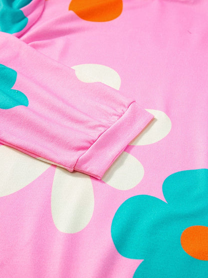 Rose Floral Print Bracelet Sleeve Top for Women