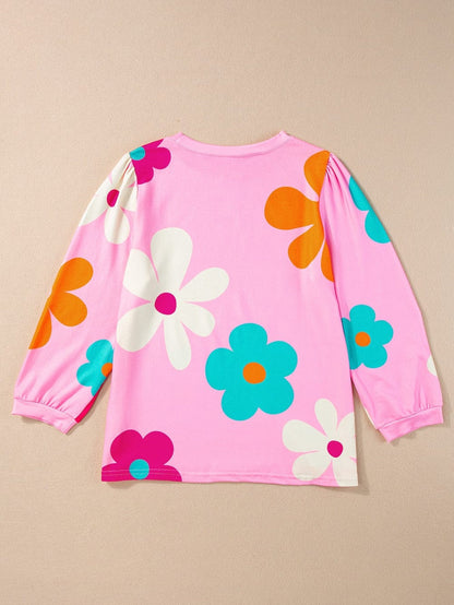 Rose Floral Print Bracelet Sleeve Top for Women