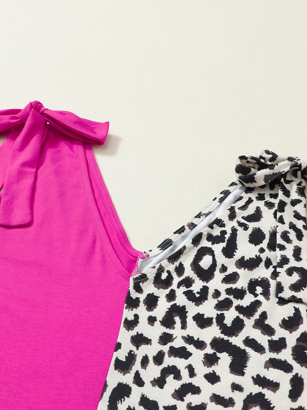 Rose Leopard Patchwork Tie Strap V-Neck Tank Top