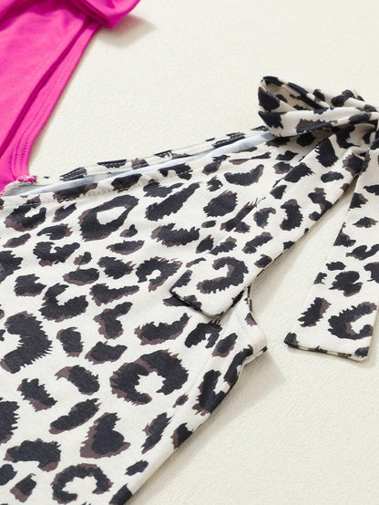 Rose Leopard Patchwork Tie Strap V-Neck Tank Top