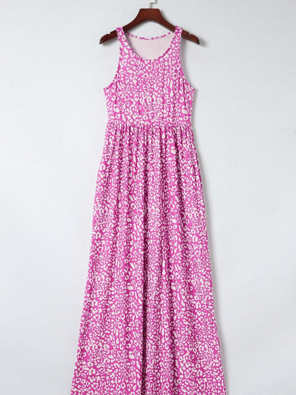 Rose Leopard Print Maxi Dress with Pockets