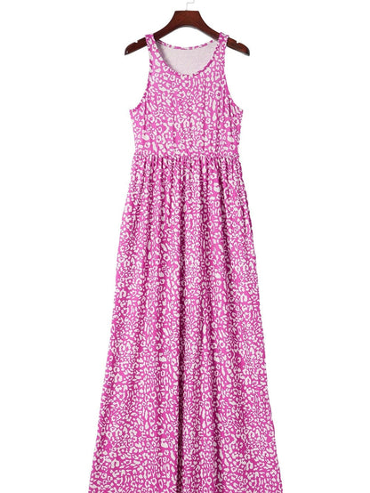 Rose Leopard Print Maxi Dress with Pockets