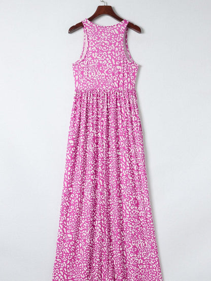 Rose Leopard Print Maxi Dress with Pockets