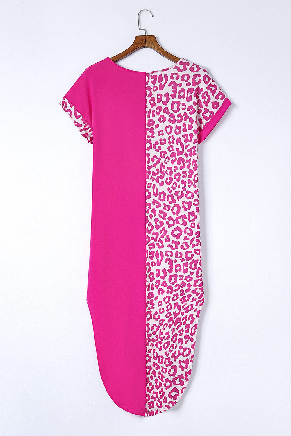 Rose Leopard Print Short Sleeve T-shirt Dress with Slits