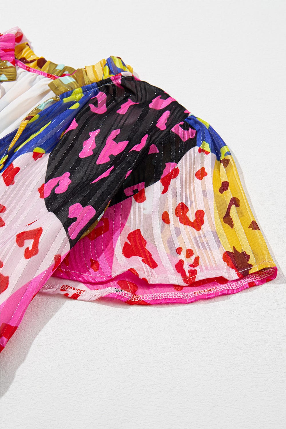 Rose Leopard Print Tiered Ruffle Mini Dress with Puff Sleeves