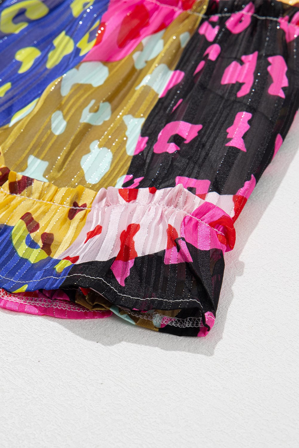 Rose Leopard Print Tiered Ruffle Mini Dress with Puff Sleeves