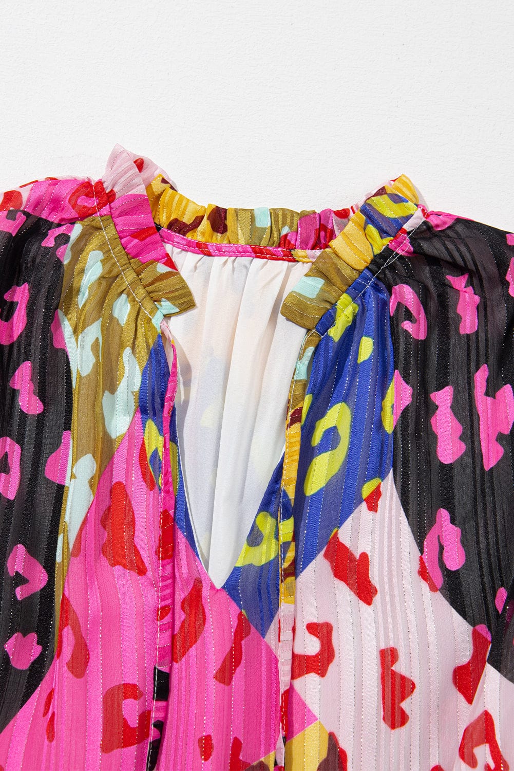 Rose Leopard Print Tiered Ruffle Mini Dress with Puff Sleeves