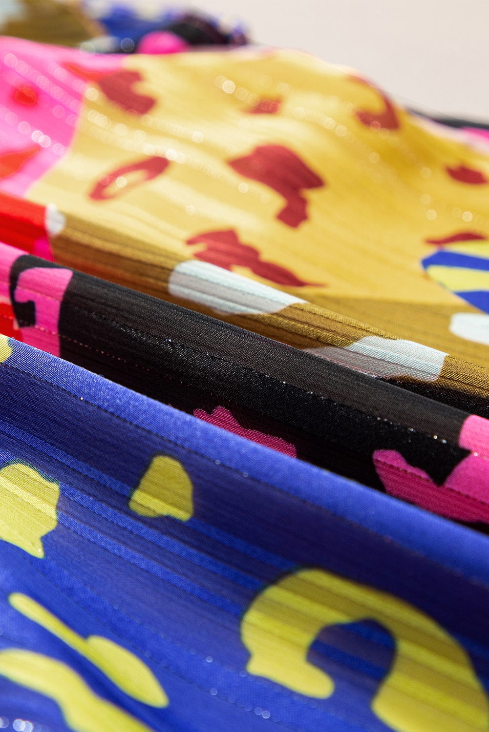 Rose Patchwork Leopard Print Ruffle Sleeve V Neck Blouse