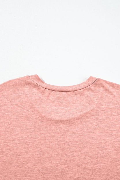 Rose Pink Crew Neck Tee Dress with Center Seam and Rolled Cuffs