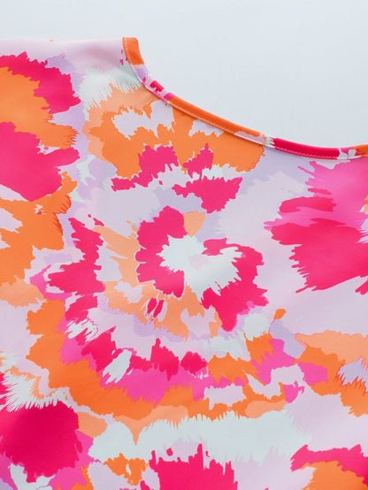 Rose Red Abstract Pattern V Neck Lightweight Summer Blouse