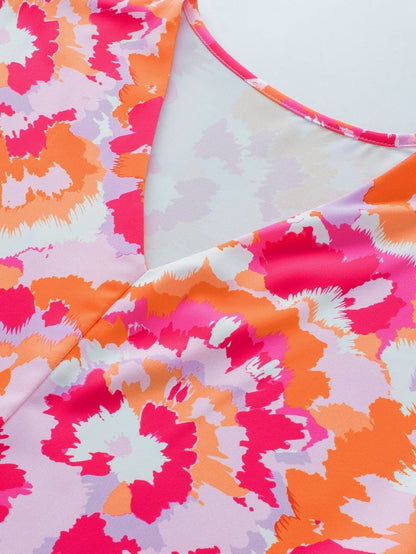 Rose Red Abstract Pattern V Neck Lightweight Summer Blouse