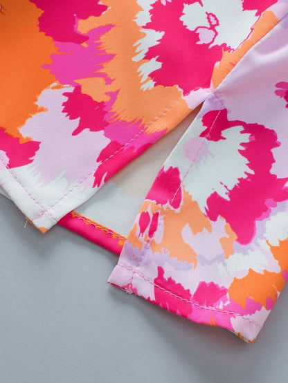 Rose Red Abstract Pattern V Neck Lightweight Summer Blouse