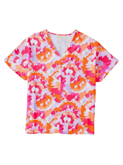 Rose Red Abstract Pattern V Neck Lightweight Summer Blouse