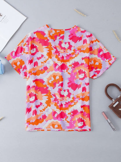 Rose Red Abstract Pattern V Neck Lightweight Summer Blouse