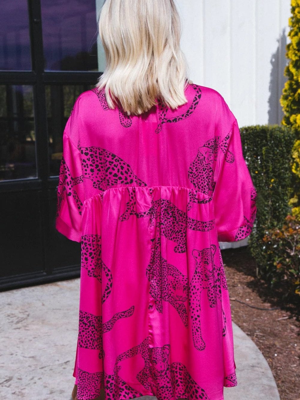 Rose Red Cheetah Print A-Line Mini Dress with Bell Sleeves