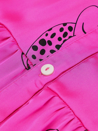 Rose Red Cheetah Print A-Line Mini Dress with Bell Sleeves