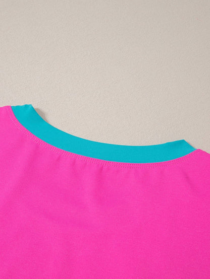 Rose Red Colorblock Cap Sleeve Tee and Shorts Set