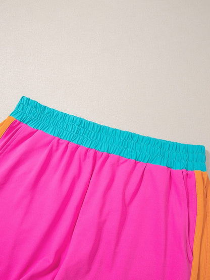 Rose Red Colorblock Cap Sleeve Tee and Shorts Set