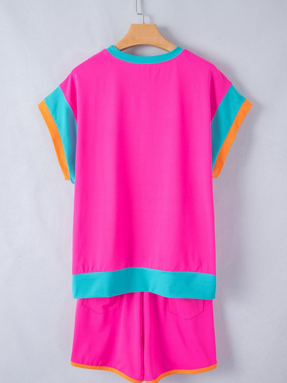 Rose Red Colorblock Cap Sleeve Tee and Shorts Set