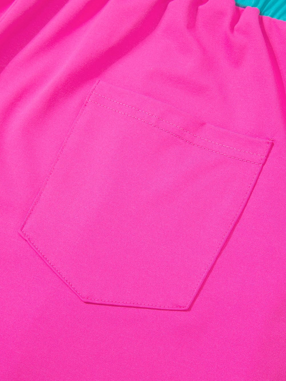 Rose Red Colorblock Cap Sleeve Tee and Shorts Set