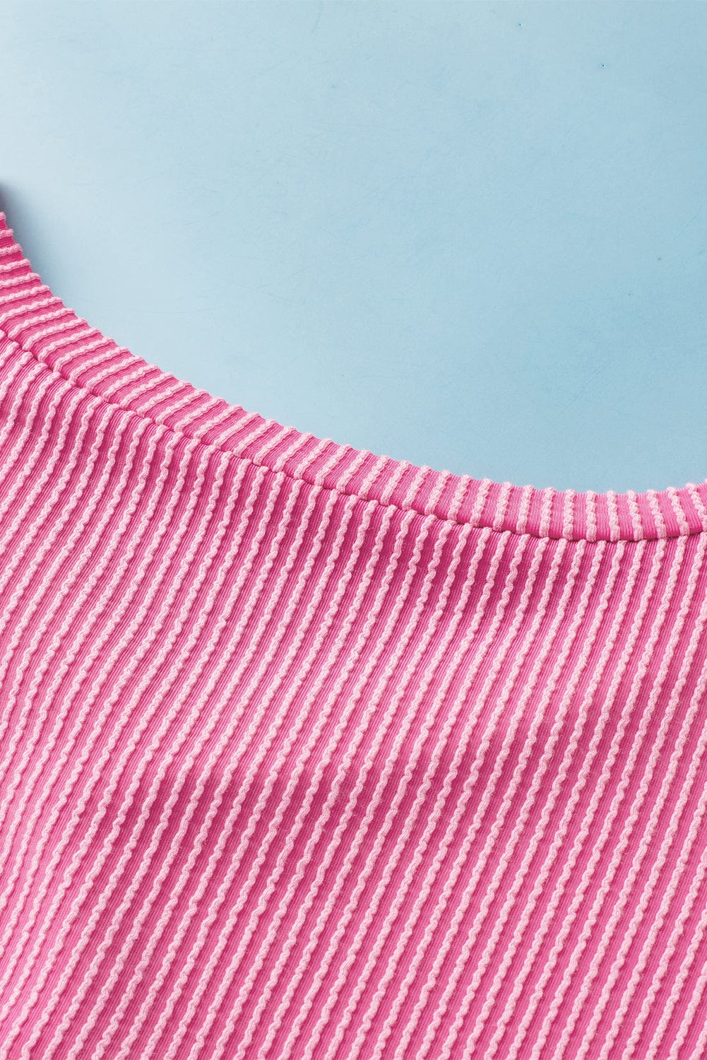 Rose Red Corded V Neck Tee with Color Block Patch Pocket