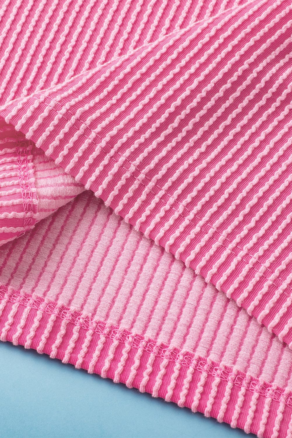 Rose Red Corded V Neck Tee with Color Block Patch Pocket