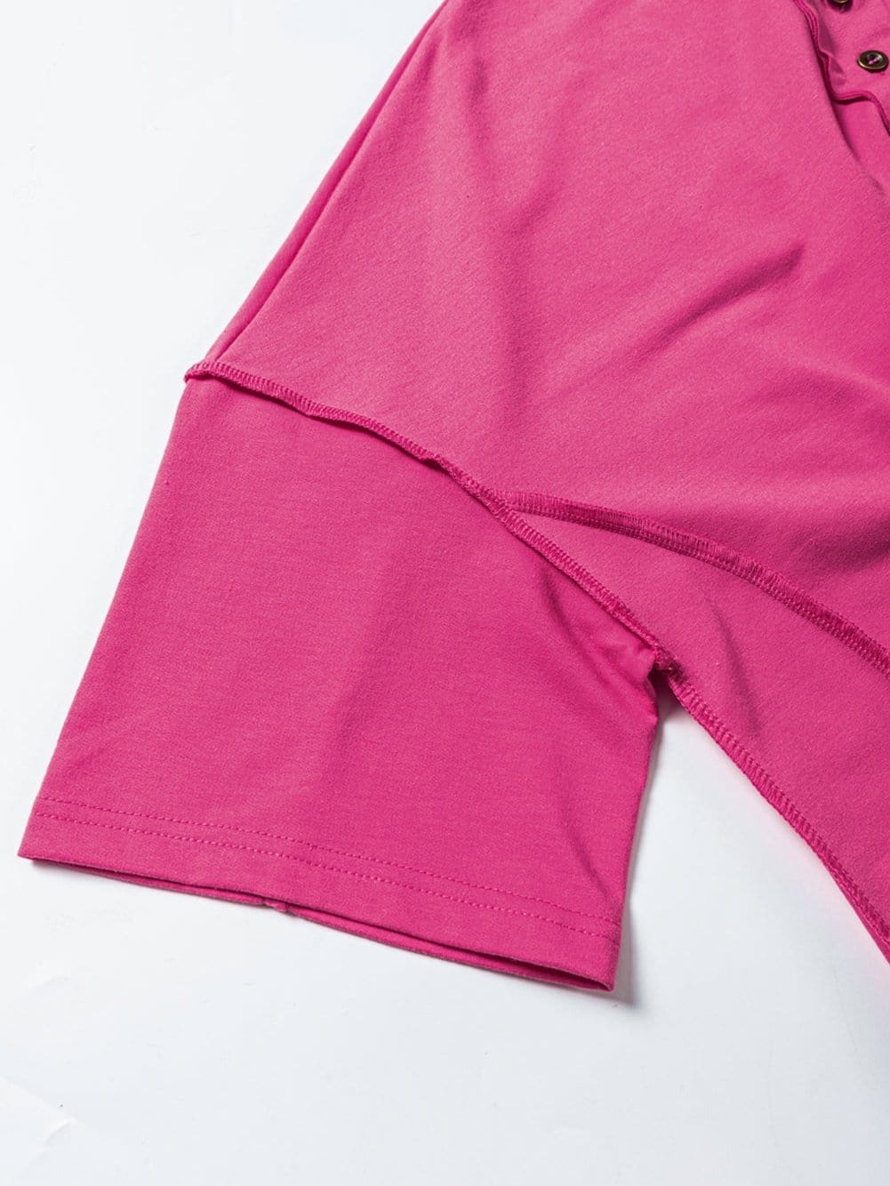 Rose Red Exposed Seam V-Neck Button Detail Tunic Top