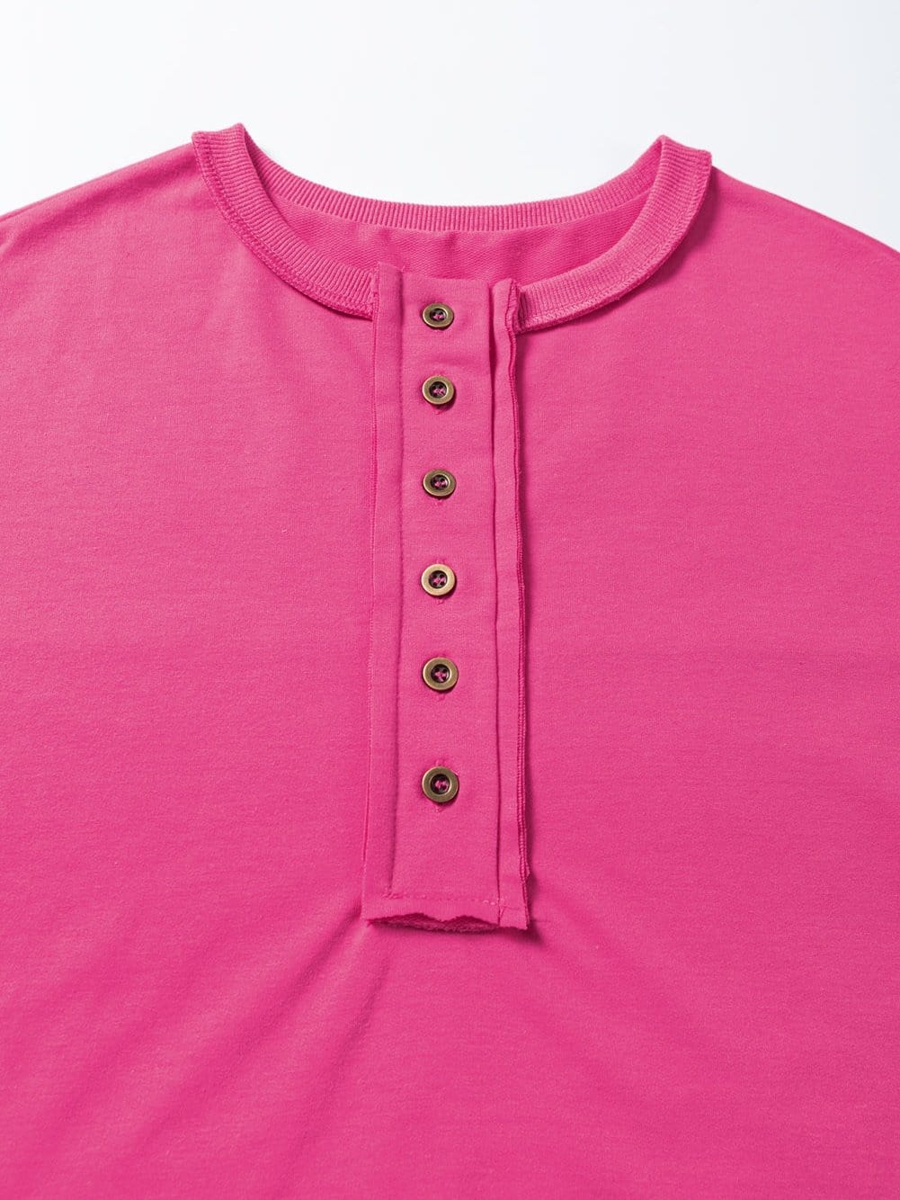 Rose Red Exposed Seam V-Neck Button Detail Tunic Top