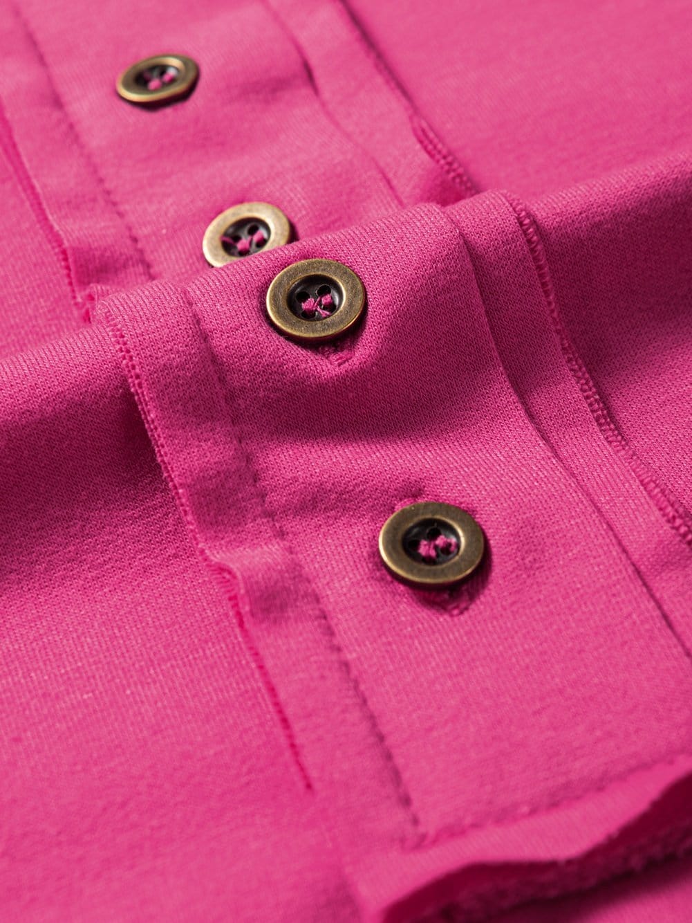 Rose Red Exposed Seam V-Neck Button Detail Tunic Top