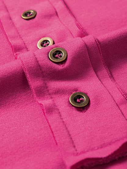 Rose Red Exposed Seam V-Neck Button Detail Tunic Top