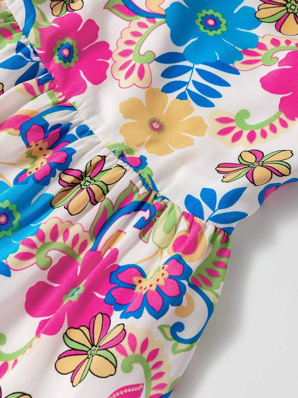 Rose Red Floral Maxi Dress with Self-tie Straps and Striped Trim