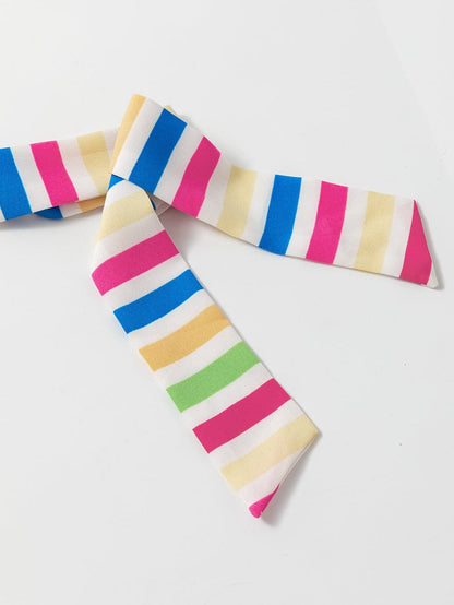 Rose Red Floral Maxi Dress with Self-tie Straps and Striped Trim