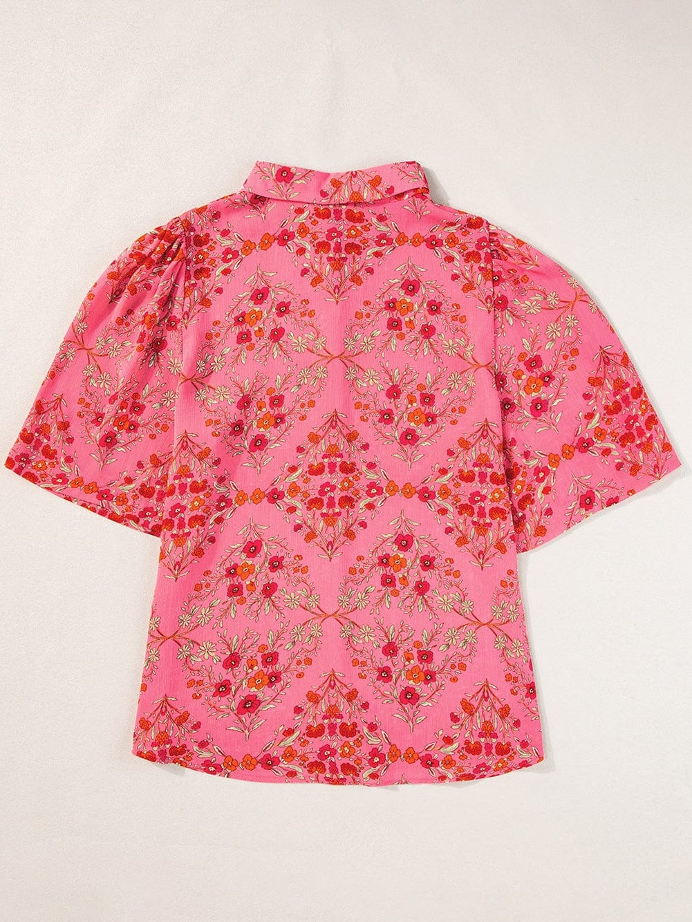 Rose Red Floral Print Wide Sleeve Blouse for Southern Belle Style