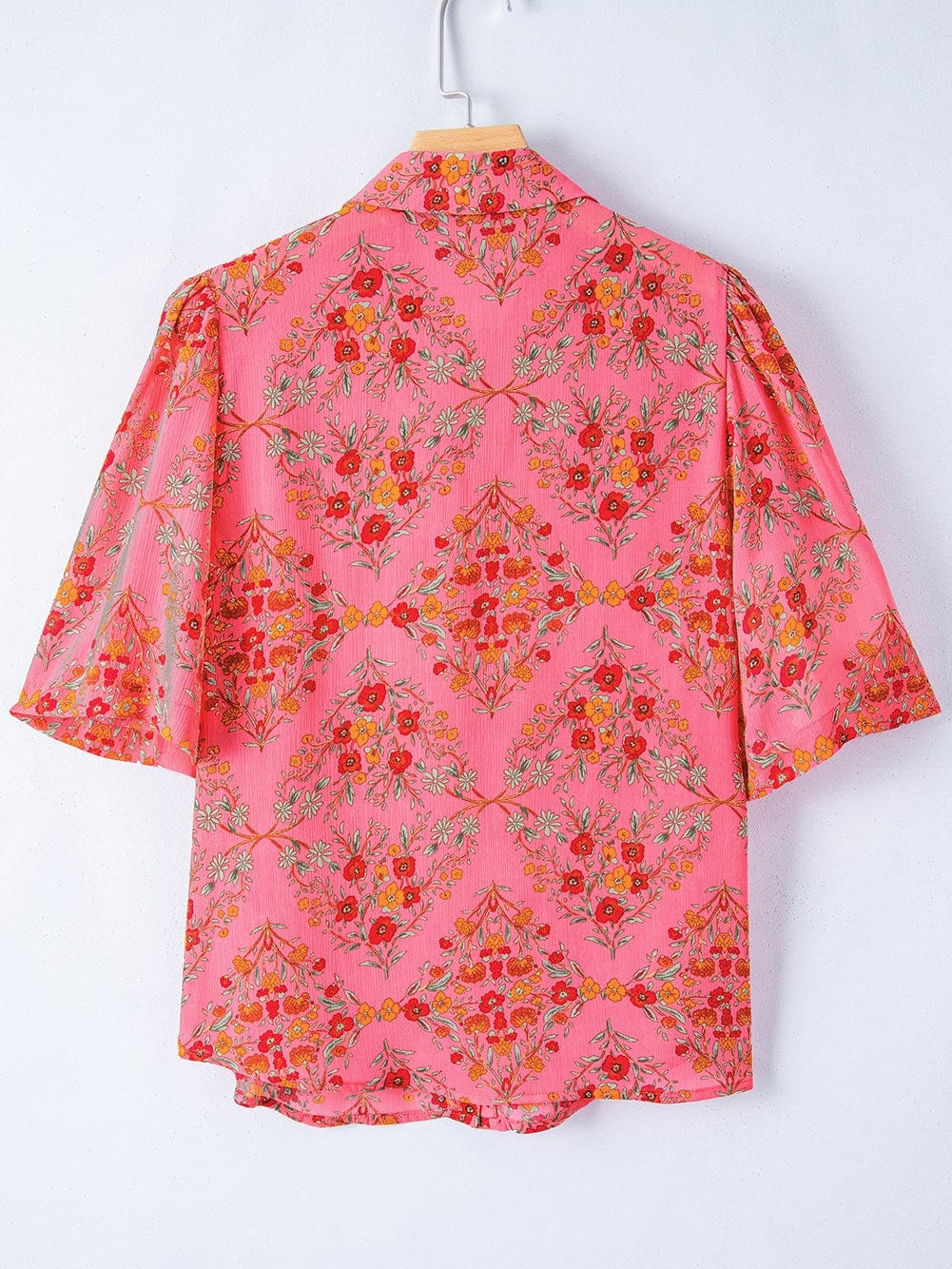 Rose Red Floral Print Wide Sleeve Blouse for Southern Belle Style