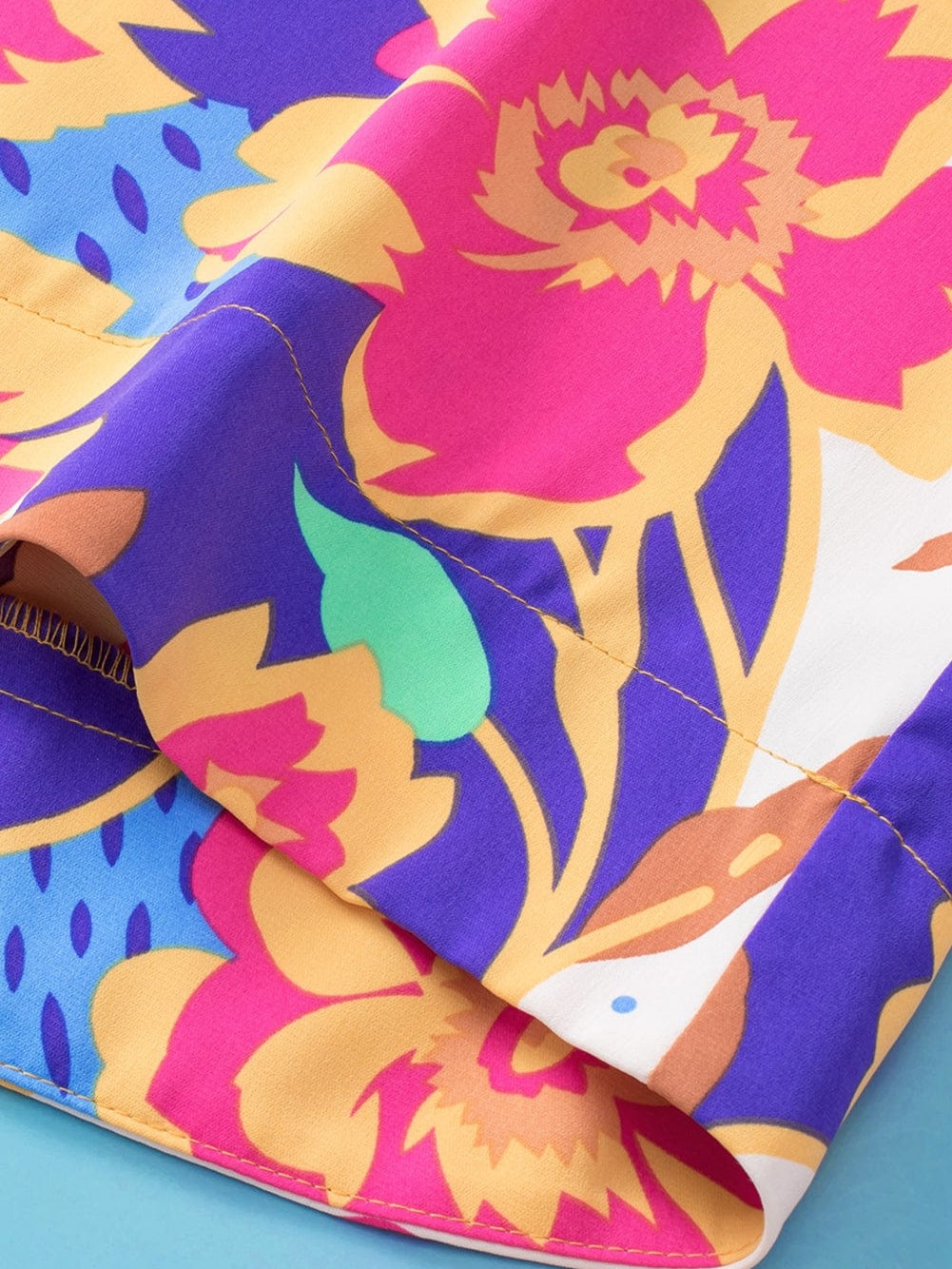 Rose Red Floral V-Neck Bubble Sleeve Blouse