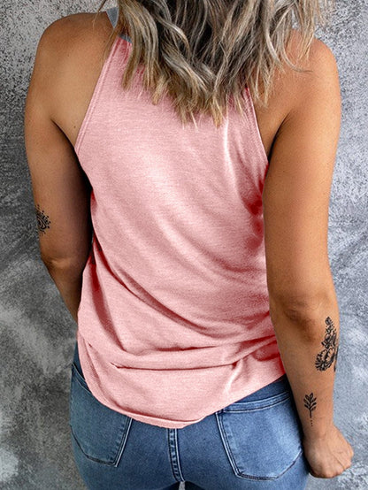 Rose Red Geometric Color Block Tank Top with Sleeveless Design