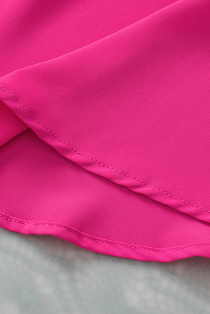 Rose Red Notched Neck Ruffle Sleeve Top