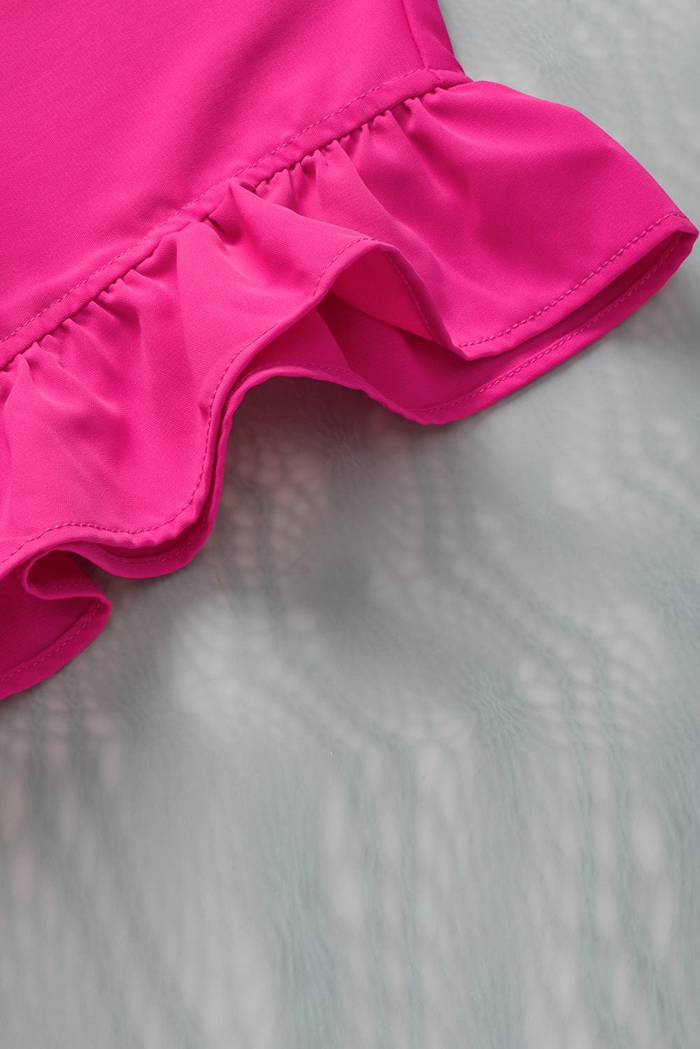 Rose Red Notched Neck Ruffle Sleeve Top