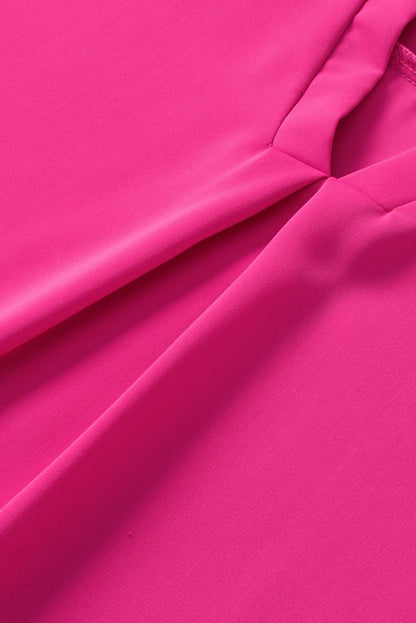 Rose Red Notched Neck Ruffle Sleeve Top