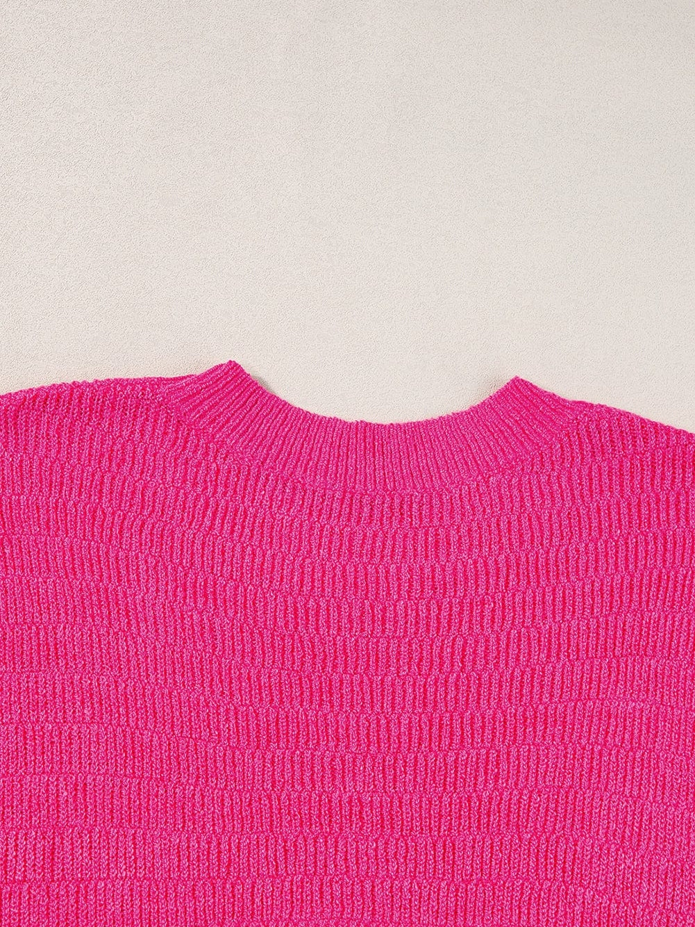 Rose Red Scalloped Short Sleeve Knit Top for Summer