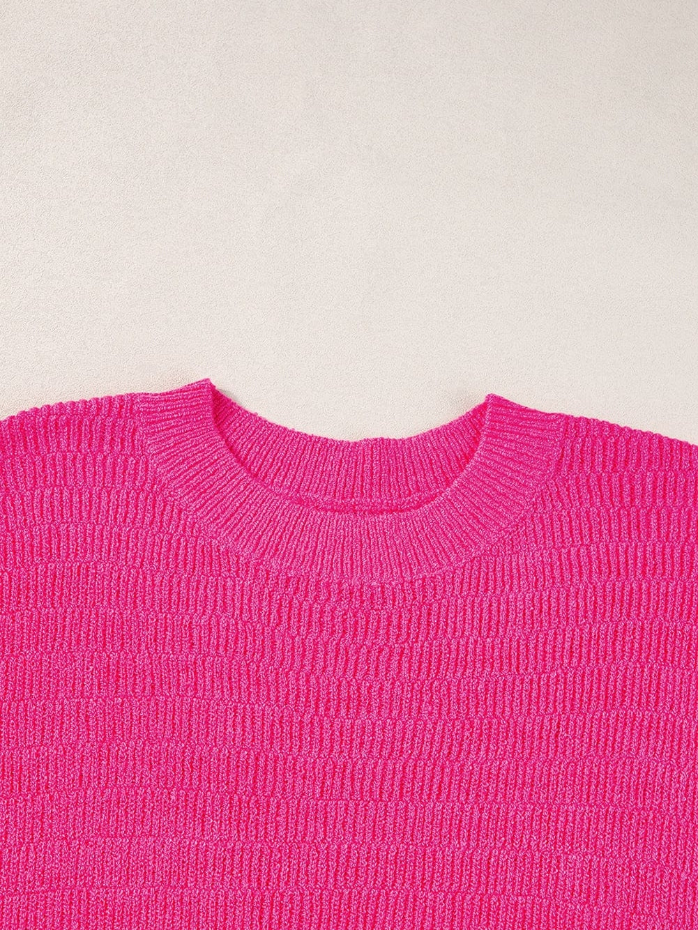 Rose Red Scalloped Short Sleeve Knit Top for Summer