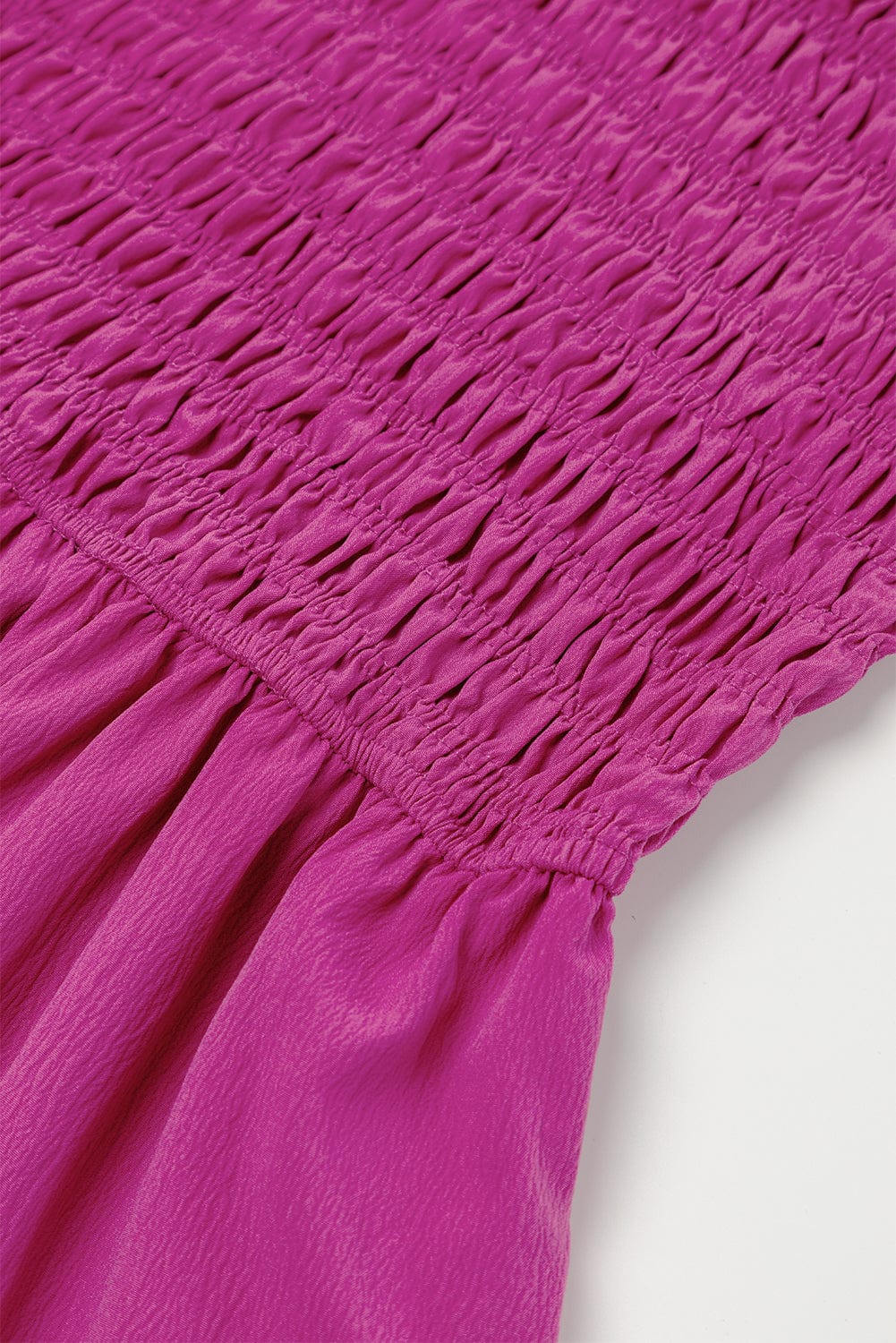 Rose Red Smocked Ruffle Sleeve Maxi Dress with High Waist