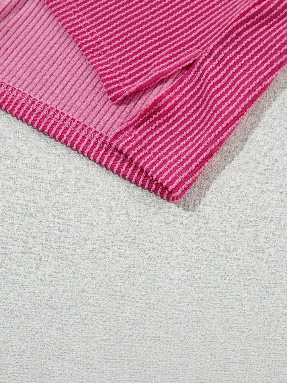 Rose Red Textured Casual T-shirt with Exposed Stitching