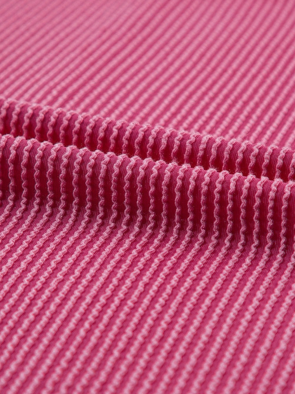 Rose Red Textured Casual T-shirt with Exposed Stitching