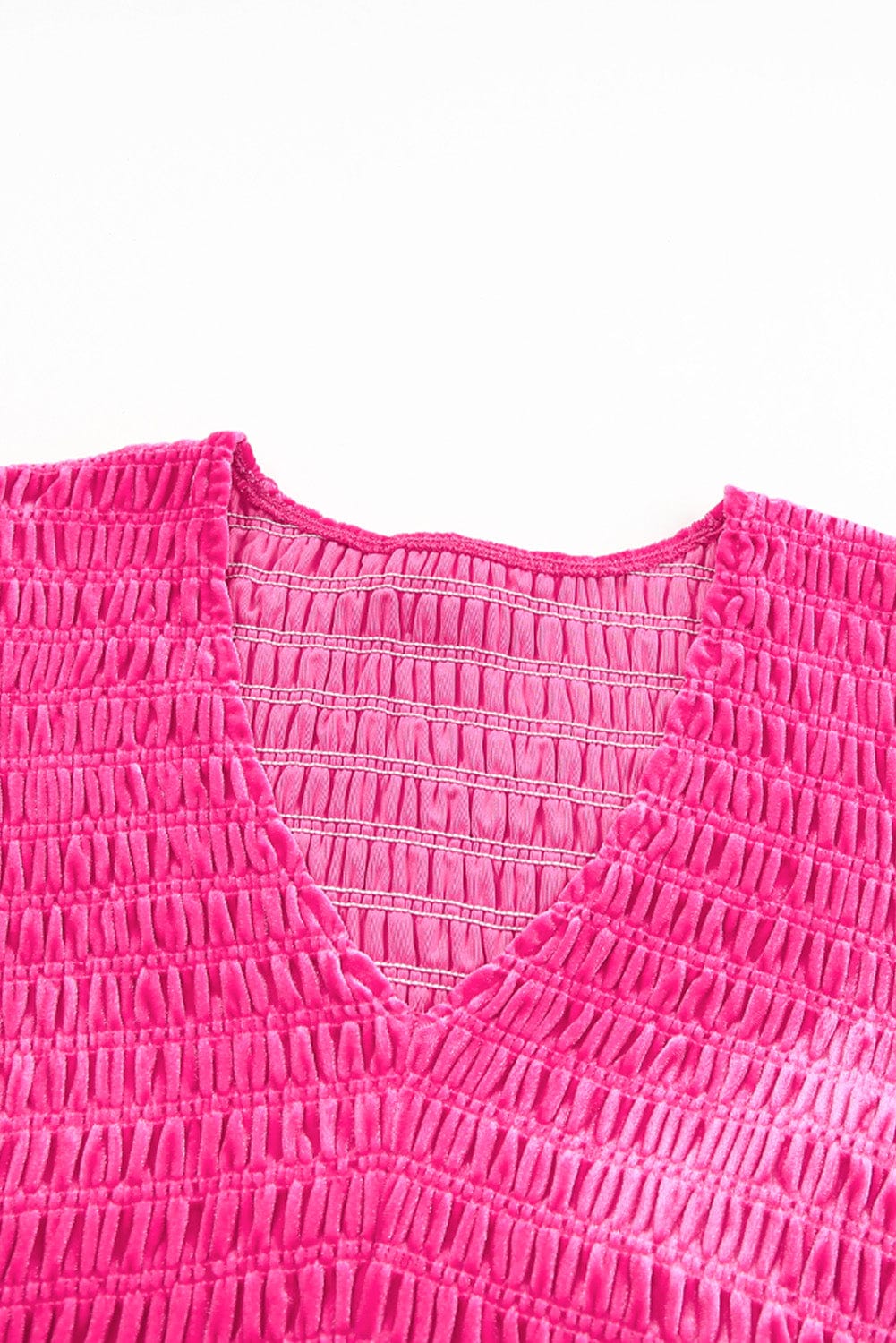 Rose Red Velvet Dress with Elegant Shirred Details and V-Neck