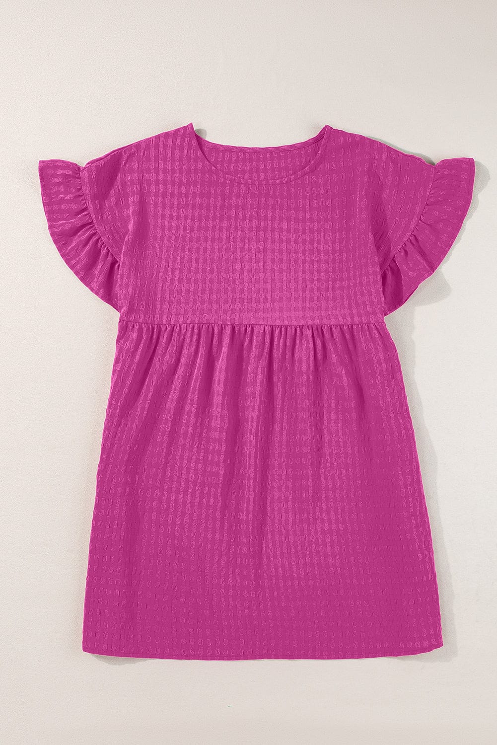 Rose Red Waffle Knit Ruffle Sleeve Shift Mini Dress