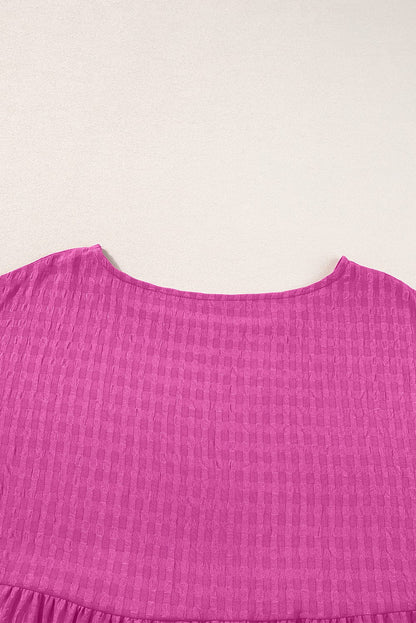 Rose Red Waffle Knit Ruffle Sleeve Shift Mini Dress