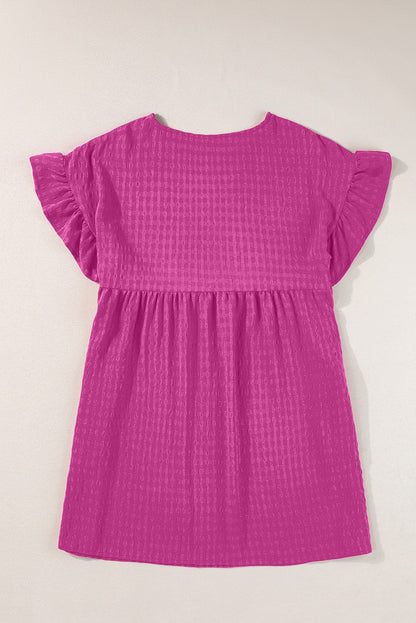 Rose Red Waffle Knit Ruffle Sleeve Shift Mini Dress