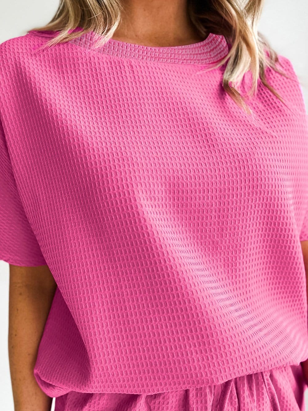 Rose Red Waffle Knit Short Set for Valentine's Day