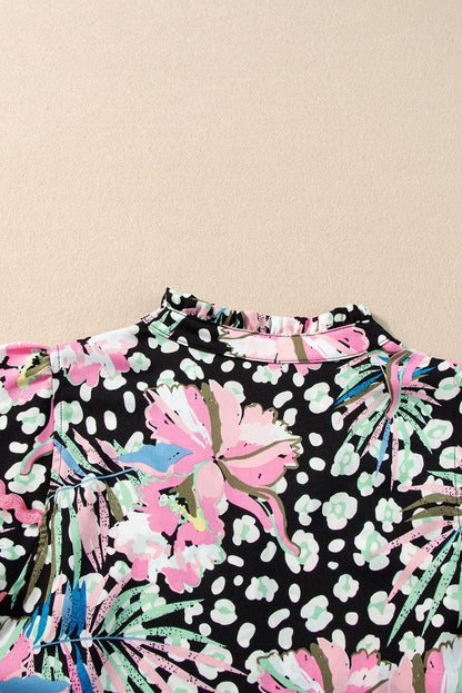 Rose Ruffle Floral Layered Short Sleeve Top